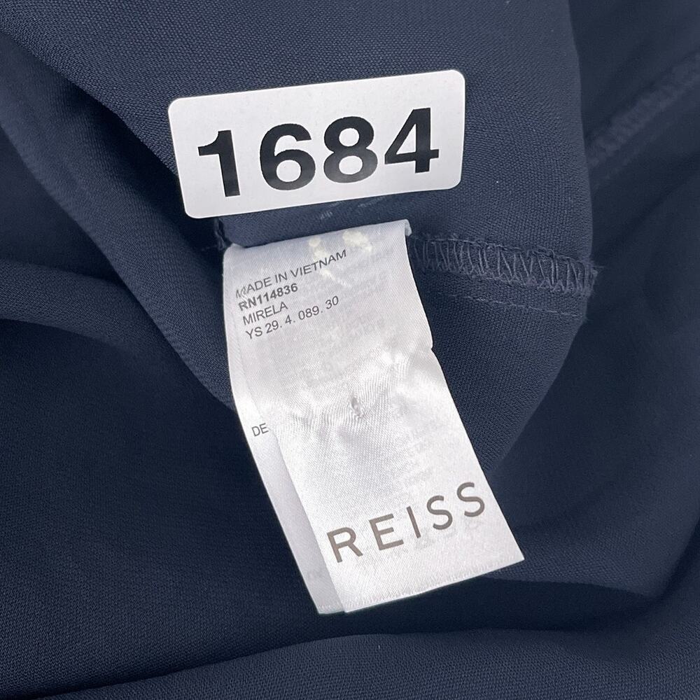 Reiss Mirela Neck Tie Knee Length Long Sleeve Dress Navy Blue Women's Size XS - Picture 15 of 16